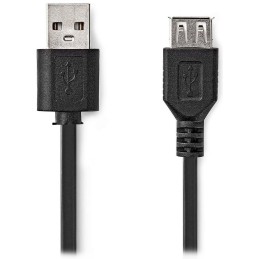 NEDIS prodlužovací kabel USB 2.0/ zástrčka USB-A - zásuvka USB-A/ poniklované konektory/ černý/ bulk/ 1m