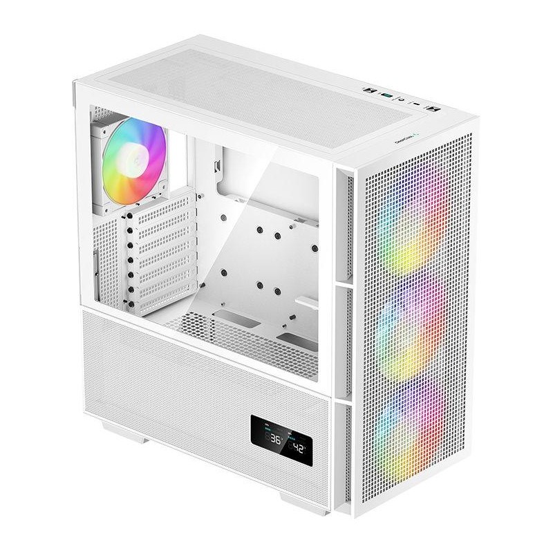 DEEPCOOL skříň CH560 Digital / MidT/ 3x140 a 120mm ARGB fan / USB 3.0 / USB-C/ tvrzené sklo / digitální displej / bílá