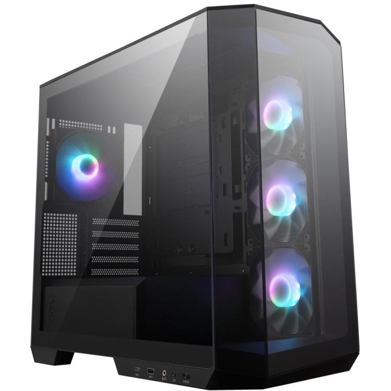 MSI skříň MAG PANO M100R PZ Black/ bez zdroje/ levé a přední sklo/ 4x 120 mm A-RGB fan/ 1x USB-C/ 1x USB3.2/ černá