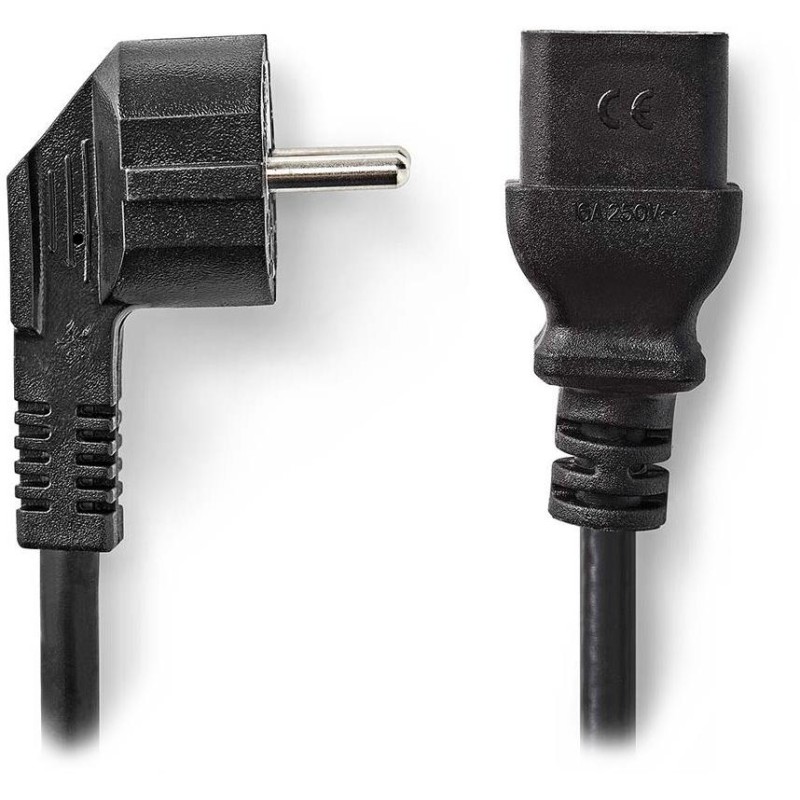 NEDIS napájecí kabel 230V/ přípojný 16A/ konektor IEC-320-C19/ úhlová zástrčka Schuko/ černý/ bulk/ 2m