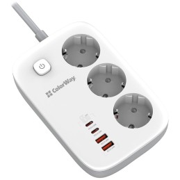 COLORWAY Prodlužovací napájecí přívod/ 3x Schuko/ 2x USB-A 60W/ 2x USB-C 65W/ kabel 2m
