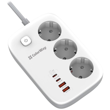 COLORWAY Prodlužovací napájecí přívod/ 3x Schuko/ 2x USB-A 60W/ 2x USB-C 65W/ kabel 2m