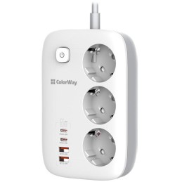 COLORWAY Prodlužovací napájecí přívod/ 3x Schuko/ 2x USB-A 60W/ 2x USB-C 65W/ kabel 2m