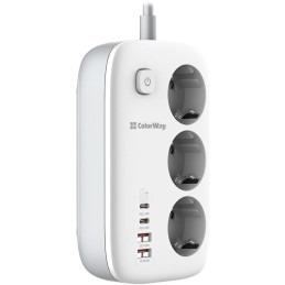 COLORWAY Prodlužovací napájecí přívod/ 3x Schuko/ 2x USB-A 60W/ 2x USB-C 65W/ kabel 2m