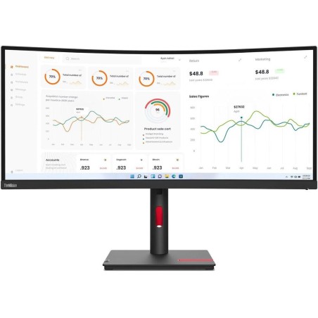 Lenovo T34w-30/ 34" VA, prohnutý/ 3440x1440/ 21:9/ 350cd/m2cmd/ 3000:1 / 4ms/ HDMI/ DP/ USB/ RJ45/ VESA/ černý