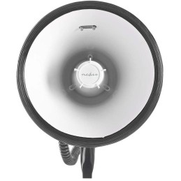 NEDIS megafon/ BT/ rozsah 1500m/ hlasitost 120dB/ odnímatelný mikrofon/ vestavěná siréna/ ramenní popruh/ černo-bílý