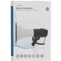 NEDIS megafon/ BT/ rozsah 1500m/ hlasitost 120dB/ odnímatelný mikrofon/ vestavěná siréna/ ramenní popruh/ černo-bílý