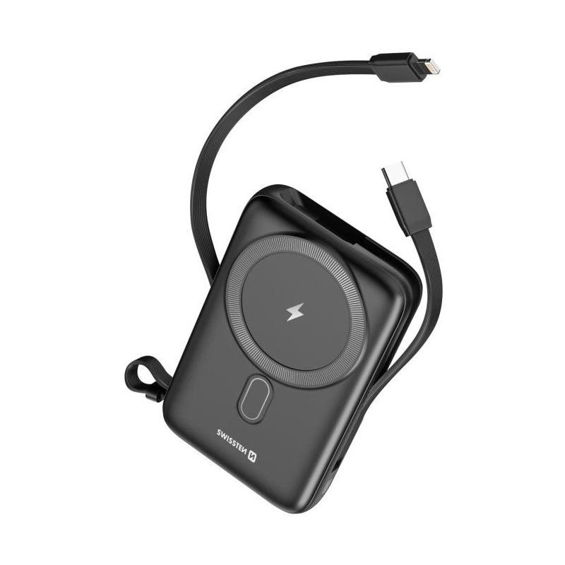 Swissten power bank 10000 mah pd 20w s integrovanými kabely  usb-c a lightning (kompatibilní s magsafe)