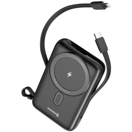 Swissten power bank 10000 mah pd 20w s integrovanými kabely  usb-c a lightning (kompatibilní s magsafe)
