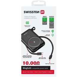 Swissten power bank 10000 mah pd 20w s integrovanými kabely  usb-c a lightning (kompatibilní s magsafe)