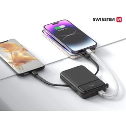 Swissten power bank 10000 mah pd 20w s integrovanými kabely  usb-c a lightning (kompatibilní s magsafe)