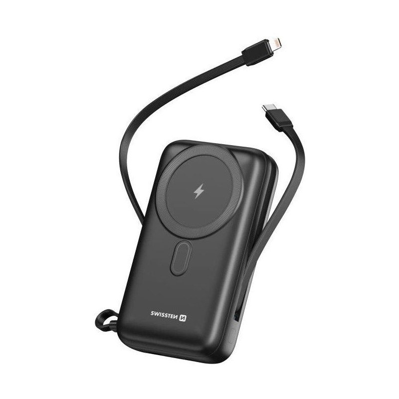Swissten power bank 20000 mah pd 20w s integrovanými kabely  usb-c a lightning (kompatibilní s magsafe)