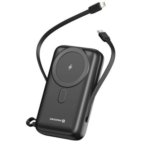 Swissten power bank 20000 mah pd 20w s integrovanými kabely  usb-c a lightning (kompatibilní s magsafe)