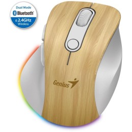 GENIUS Ergo 9000S Pro Pine Wood/ duální Bluetooth+2,4GHz/ 2400dpi/ bezdrátová/ 6 tlačítek/ dobíjecí/ RGB/ barva borovice