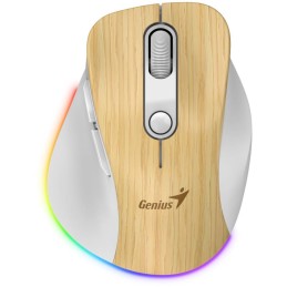 GENIUS Ergo 9000S Pro Pine Wood/ duální Bluetooth+2,4GHz/ 2400dpi/ bezdrátová/ 6 tlačítek/ dobíjecí/ RGB/ barva borovice