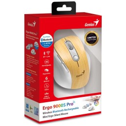GENIUS Ergo 9000S Pro Pine Wood/ duální Bluetooth+2,4GHz/ 2400dpi/ bezdrátová/ 6 tlačítek/ dobíjecí/ RGB/ barva borovice