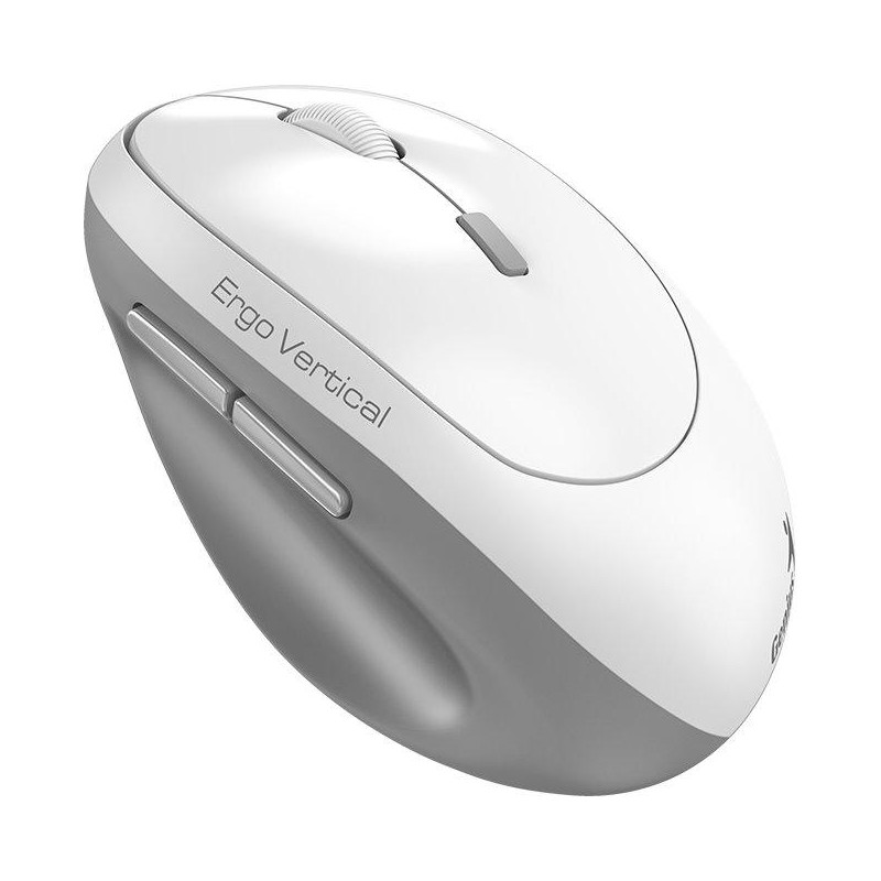 GENIUS Ergo 8350S White Grey/ vertikální/ 2400 dpi/ bezdrátová 2,4GHz+BT 5.3/ 6tlačítek/ Copilot/ tichá/ bílošedá