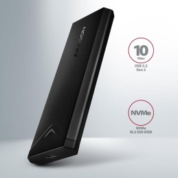 AXAGON box na M.2 NVMe SSD / EEM2-UB2 / USB-C / USB 3.2 Gen2 / černý / kabel 20cm USB-C na USB-C