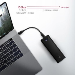 AXAGON box na M.2 NVMe SSD / EEM2-UB2 / USB-C / USB 3.2 Gen2 / černý / kabel 20cm USB-C na USB-C