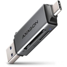 AXAGON čtečka paměťových karet microSD/SD / CRE-DAC / USB 3.2 gen1 / USB-A + USB-C / kovové tělo