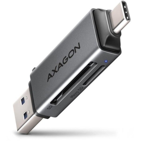 AXAGON čtečka paměťových karet microSD/SD / CRE-DAC / USB 3.2 gen1 / USB-A + USB-C / kovové tělo