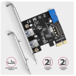 AXAGON řadič do PCIe pro 2x USB Typ-A / 2x USB interní / USB 5Gbps / PCEU-232RS / SP & LP / čip Renesas
