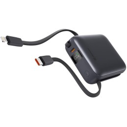 Swissten Power bank 10000 mAh s integrovanými kabely - USB-C, A, Lightning / šedá