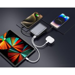 Swissten Power bank 20000 mAh s integrovanými kabely - USB-C, A, Lightning / šedá