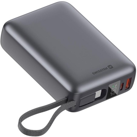 Swissten Power bank 20000 mAh 45W s integrovaným kabelem USB-C / šedá