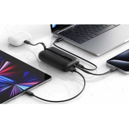 Swissten Power bank VOLTBOX 35W 10000 mAh s integrovanými kabely - USB-C, A, Lightning / černá