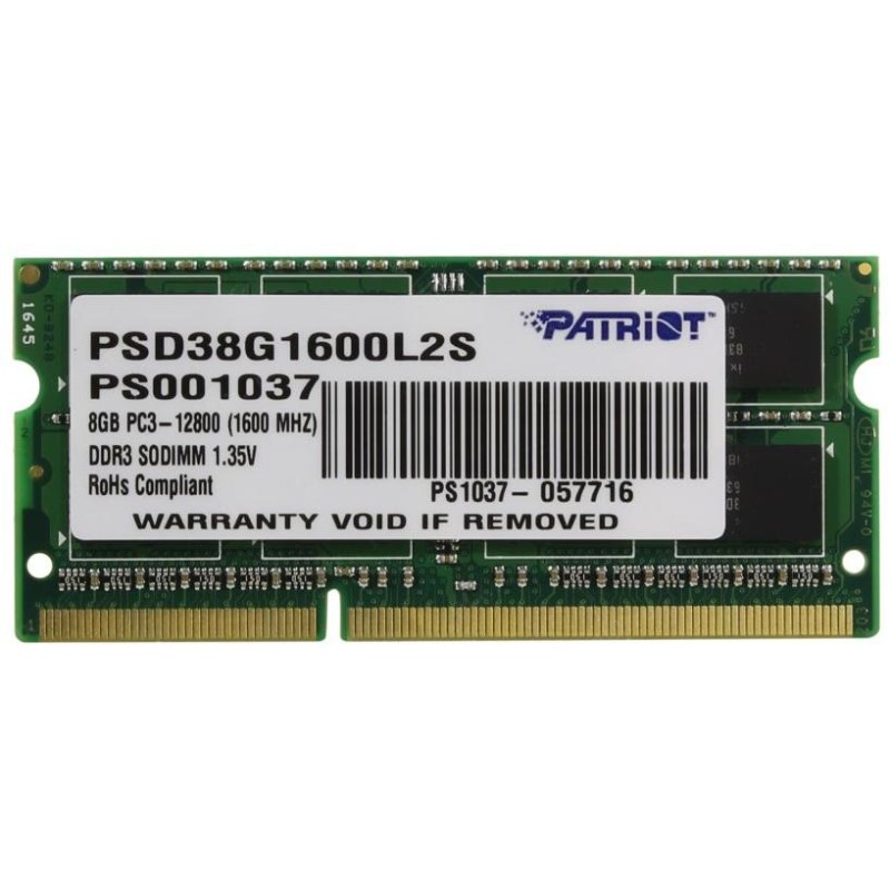 PATRIOT Ultrabook 8GB DDR3 1600MHz / SO-DIMM / CL11 / PC3-12800 / 1,35V
