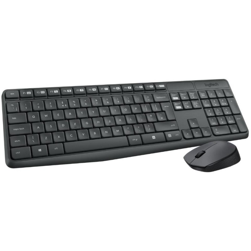 Logitech set MK235/ Bezdrátová klávesnice + myš/ 2.4GHz/ USB přijímač/ CZ/ šedý