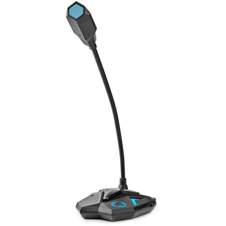 NEDIS stolní herní mikrofon/ ohebné rameno/ tlačítko ztlumení/ USB/ 3,5mm jack/ citlivost -30dB/ černo-modrý