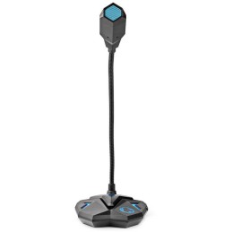 NEDIS stolní herní mikrofon/ ohebné rameno/ tlačítko ztlumení/ USB/ 3,5mm jack/ citlivost -30dB/ černo-modrý