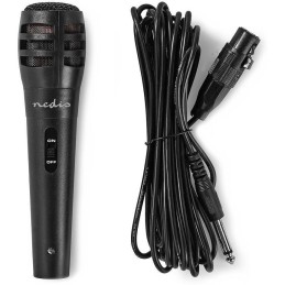 NEDIS kabelový mikrofon/ Kardioid/ odnímatelný kabel 5m/ 600 Ohm/ -75 dB/ jack 6.35 mm/ vypínač/ ABS/ černý
