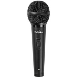 NEDIS kabelový mikrofon/ Kardioid/ odnímatelný kabel 5m/ 600 Ohm/ -72 dB/ jack 6.35 mm/ vypínač/ ABS/ černý