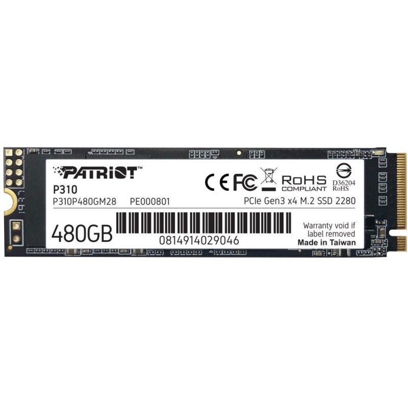 PATRIOT P310 480GB SSD / Interní / M.2 PCIe Gen3 x4 NVMe 1.3 / 2280