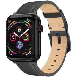 Swissten řemínek pro apple watch kožený 42 / 44 / 45 / 49 mm černý (černá spona a černé poutko)