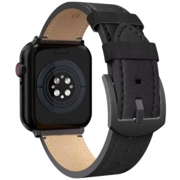 Swissten řemínek pro apple watch kožený 42 / 44 / 45 / 49 mm černý (černá spona a černé poutko)