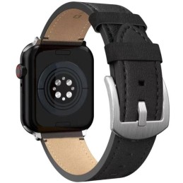 Swissten řemínek pro apple watch kožený 42 / 44 / 45 / 49 mm černý (stříbrná spona a stříbrné poutko)