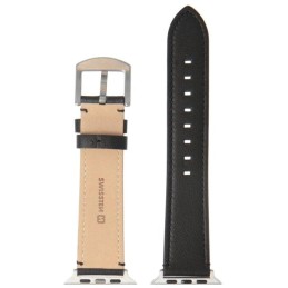 Swissten řemínek pro apple watch kožený 42 / 44 / 45 / 49 mm černý (stříbrná spona a stříbrné poutko)