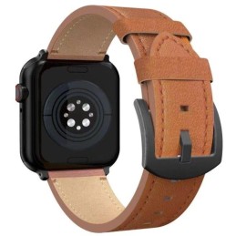 Swissten řemínek pro apple watch kožený 42 / 44 / 45 / 49 mm hnědý (černá spona a černé poutko)