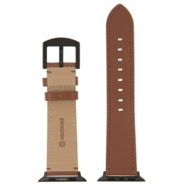 Swissten řemínek pro apple watch kožený 42 / 44 / 45 / 49 mm hnědý (černá spona a černé poutko)