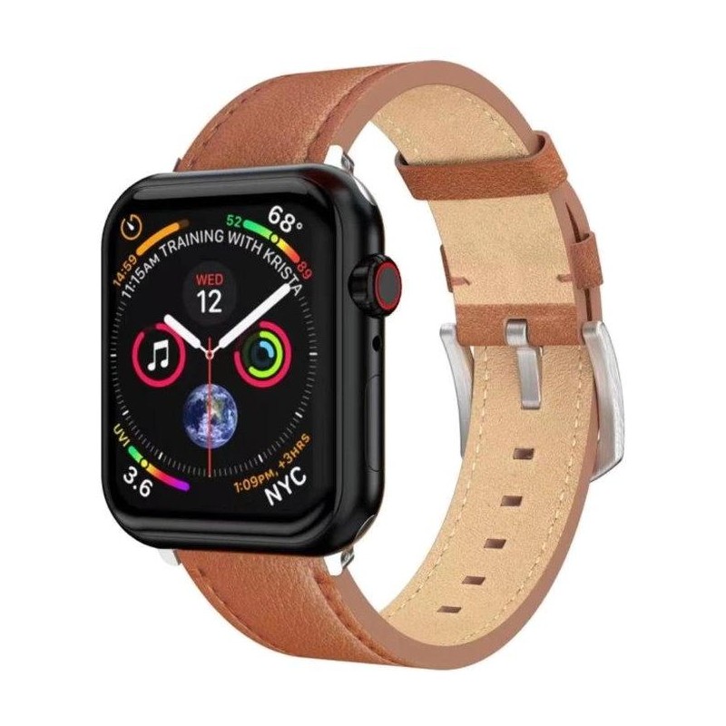 Swissten řemínek pro apple watch kožený 42 / 44 / 45 / 49 mm hnědý (stříbrná spona a stříbrné poutko)