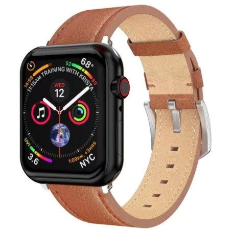Swissten řemínek pro apple watch kožený 42 / 44 / 45 / 49 mm hnědý (stříbrná spona a stříbrné poutko)