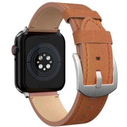 Swissten řemínek pro apple watch kožený 42 / 44 / 45 / 49 mm hnědý (stříbrná spona a stříbrné poutko)
