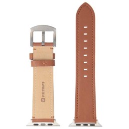 Swissten řemínek pro apple watch kožený 42 / 44 / 45 / 49 mm hnědý (stříbrná spona a stříbrné poutko)