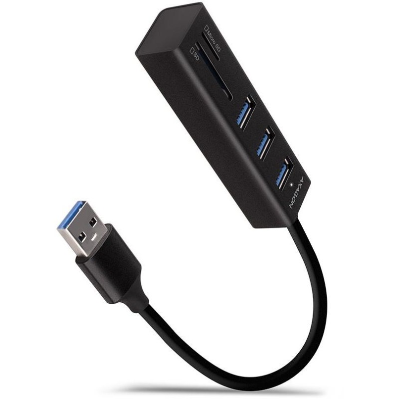 AXAGON hub USB-A / HMA-CR3A / USB 3.2 Gen1 / 3x USB-A / MicroSD/SD / kovové tělo / 0,2m