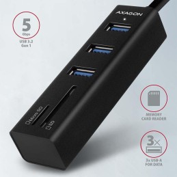 AXAGON hub USB-A / HMA-CR3A / USB 3.2 Gen1 / 3x USB-A / MicroSD/SD / kovové tělo / 0,2m