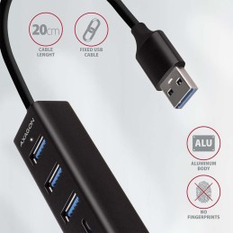 AXAGON hub USB-A / HMA-CR3A / USB 3.2 Gen1 / 3x USB-A / MicroSD/SD / kovové tělo / 0,2m